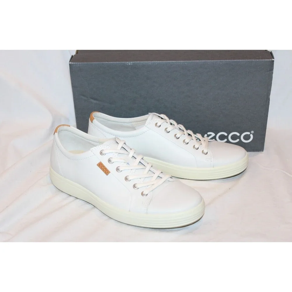 Ecco Soft 7 Men's Leather Low Top Casual Athletic Sneakers EU 42 US 9 WHITE $300